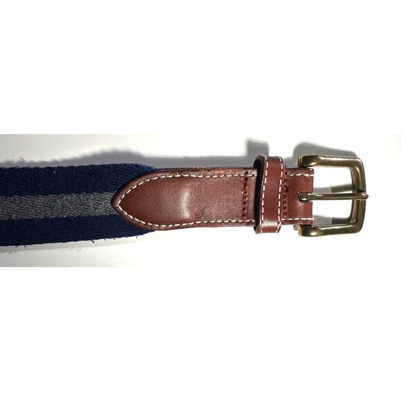 Vineyard Vines 34" Striped Canvas & Leather Belt With Brass Buckle - Picture 3 of 10
